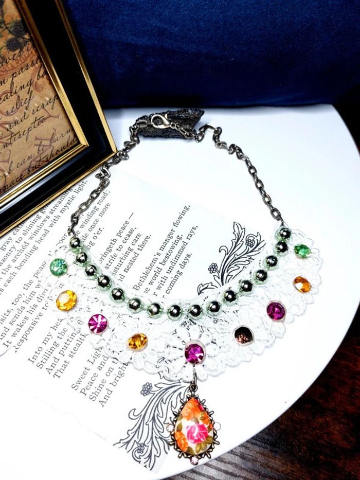 Magnifique collier plastron broderie blanche style vintage - photo numéro 9