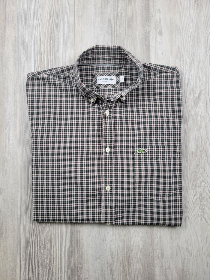 Chemise Lacoste homme – Petits carreaux vert foncé/blanc – Taille M – Excellent état