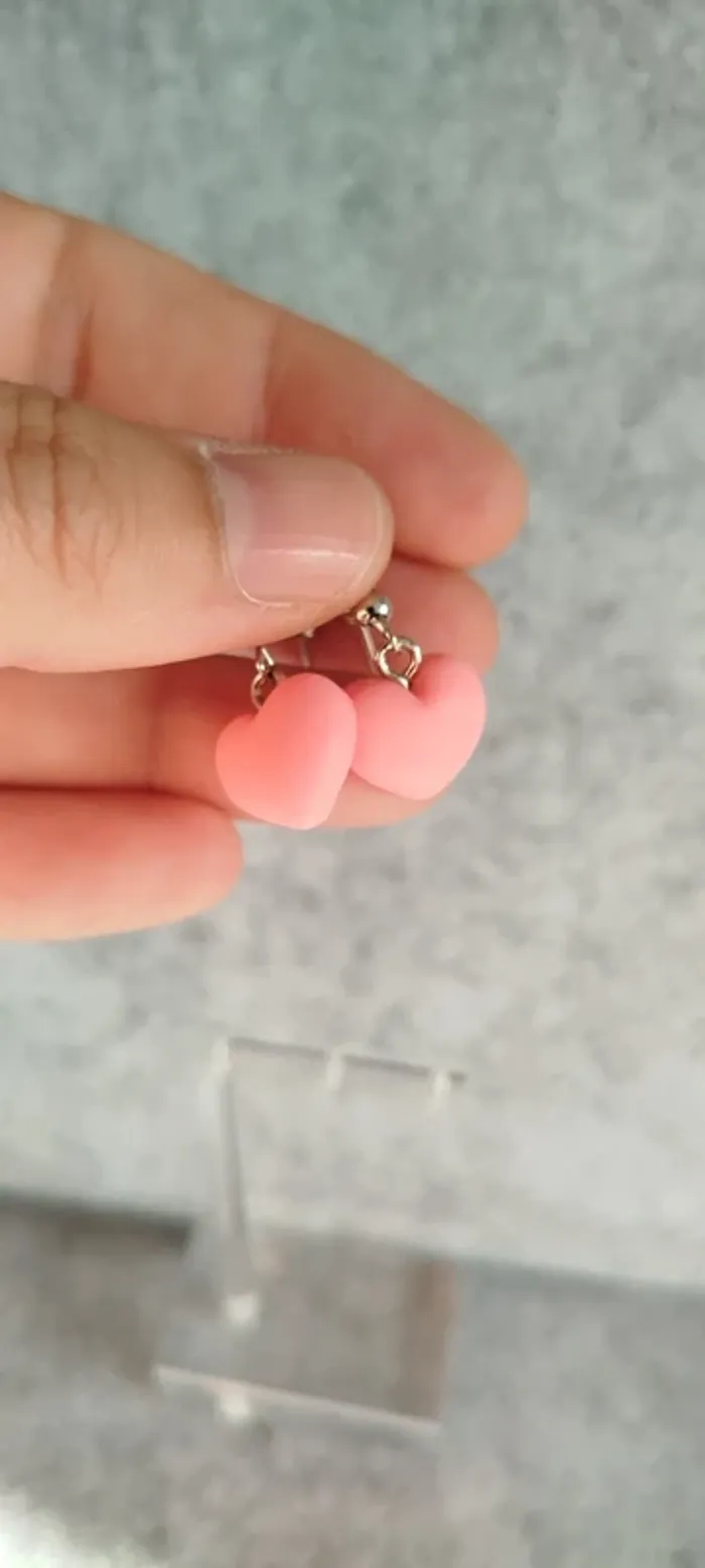 🍄 Boucles d’oreilles ▪ cœur rose mat - photo numéro 2