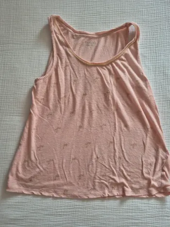 Débardeur rose poudré avec palmiers dorés Camaïeu taille L