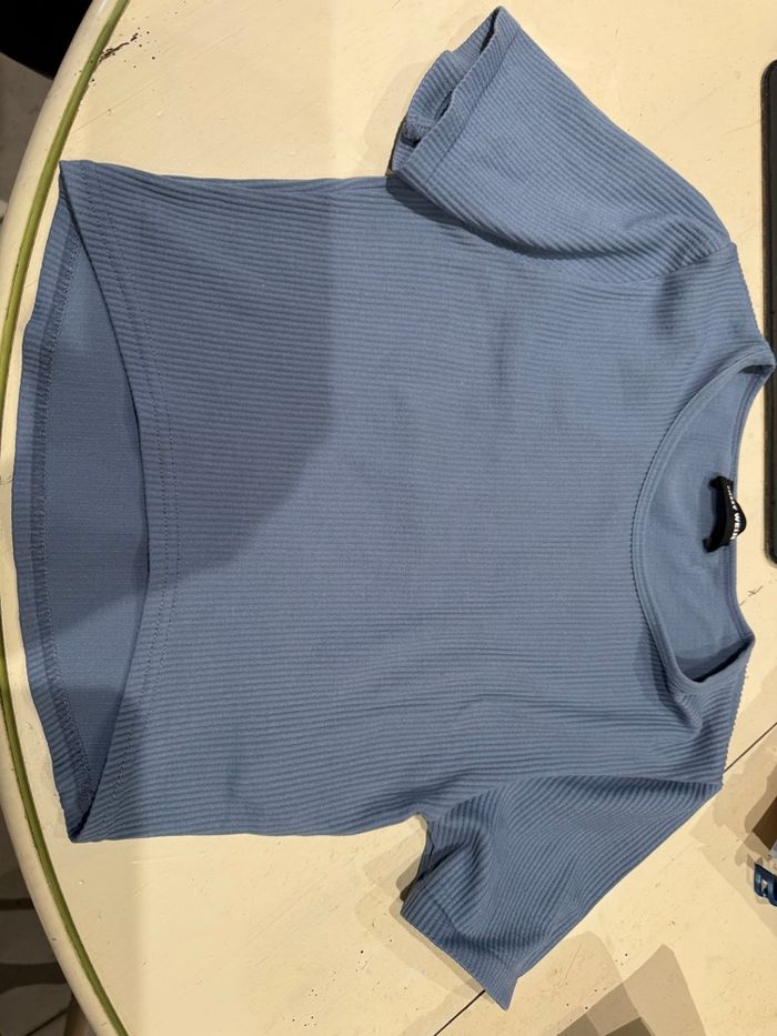 T-shirt taille S/36 CROP top gris bleu tally - photo numéro 2