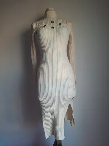 Robe pull côtelée beige à découpes JF Lefon taille S-M, neuve