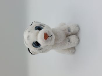 Petite peluche doudou tigre blanc NATURE PLANET gros yeux bleus rayé noir 14 cm