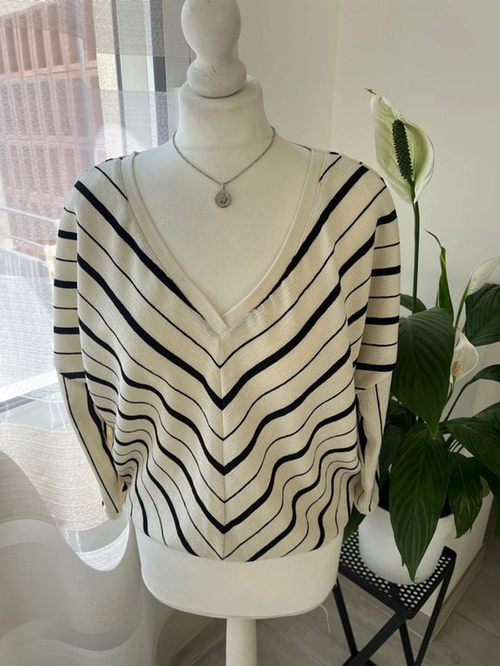 Blouse à rayures manches trois quart