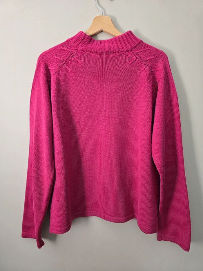 Pull Long Island fuchsia torsadé XL col montant / tendance vibrant - photo numéro 5