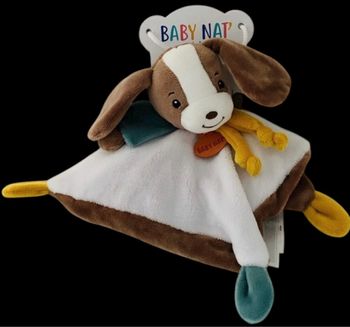 ❤️B4372 Doudou Plat Mouchoir Babynat Baby Nat Lucien Chien Beige Blanc Marron