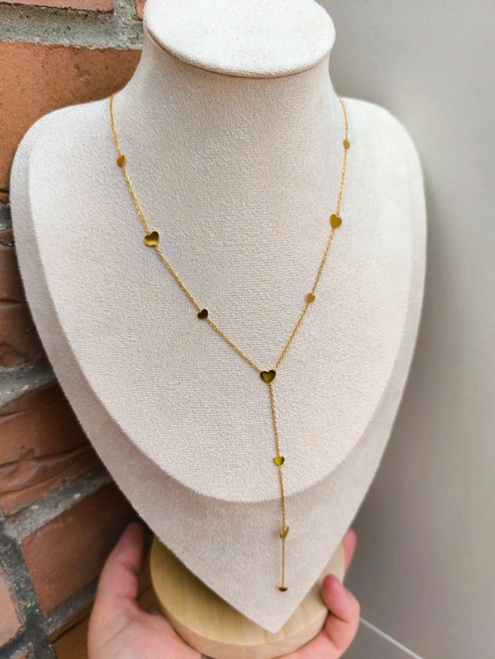 Pendentif doré en Y avec pampilles coeurs - photo numéro 4