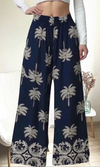 Pantalon palmier bleu marine taille unique
