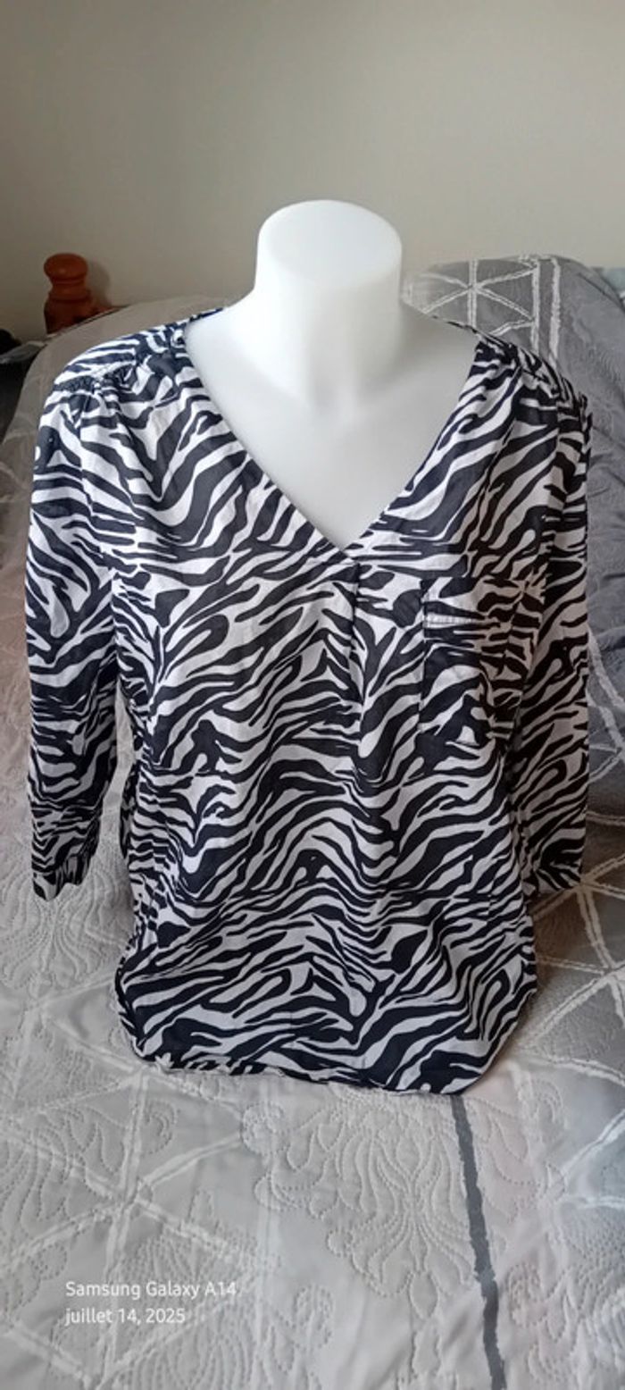 Blouse légère manches 3/4 réglables col V avec poche imprimé zèbre femme xl yessica - photo numéro 5