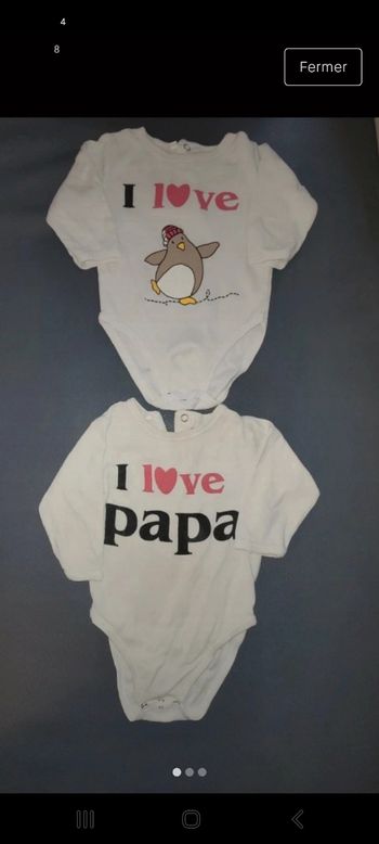 Lot 2 bodys manches longues taille 6 mois