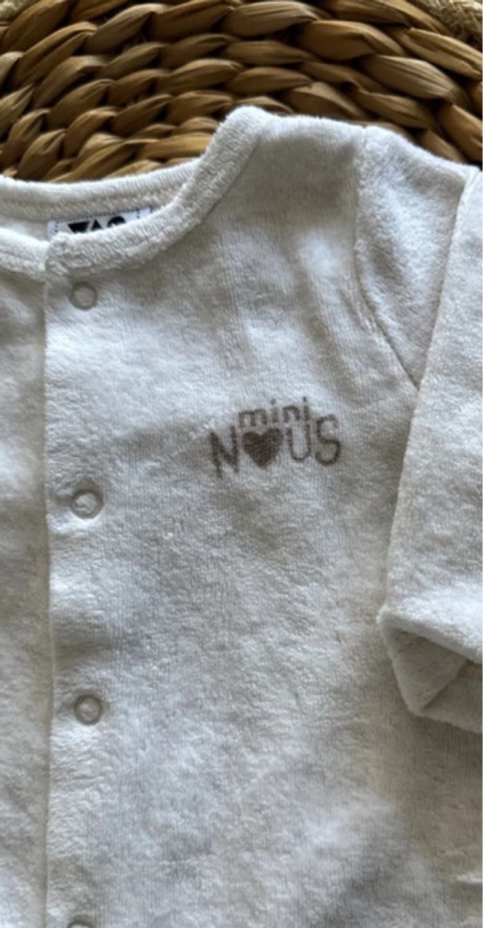 Pyjama effet velours mixte naissance blanc "mini nous" 1 mois - photo numéro 5