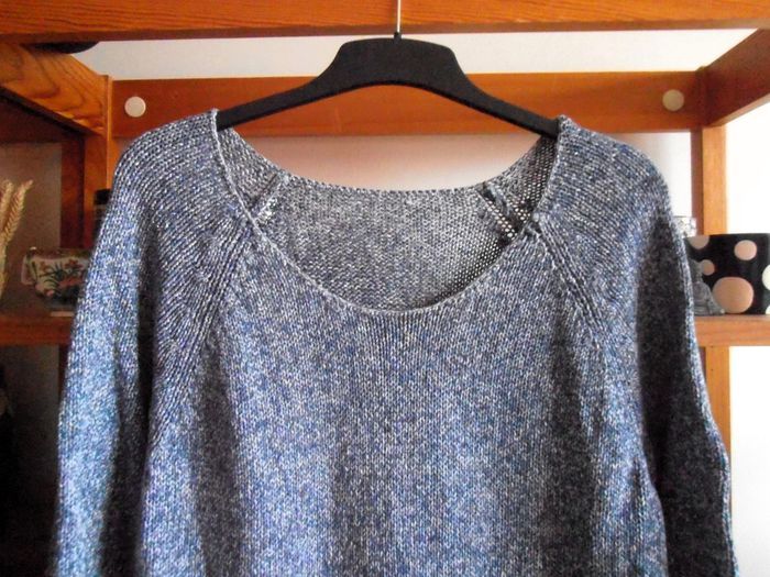 Pull en mailles femme, taille L, bleu et blanc - photo numéro 2