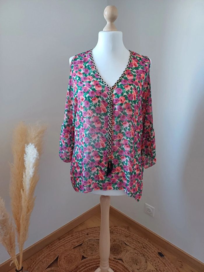 Blouse Fleurie transparente taille L 40 - photo numéro 2