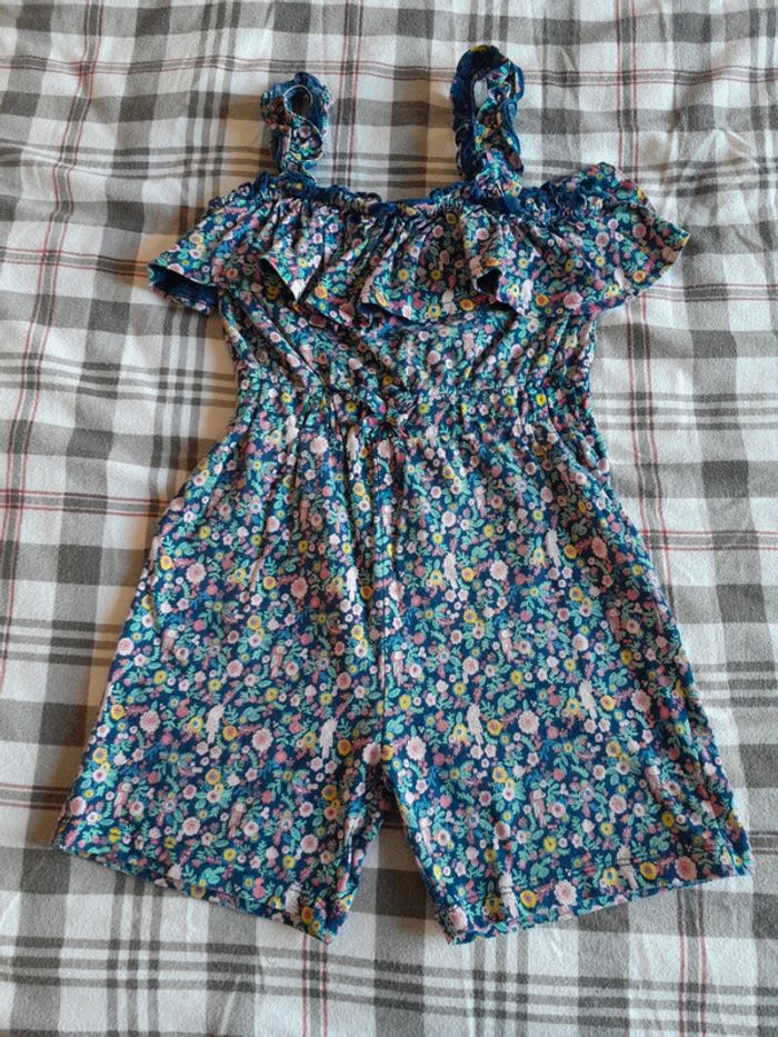 Combishort fille tissaia 8 ans fleurs et perroquets roses