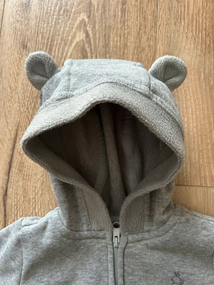 Veste gilet gris avec capuche et oreilles d’ours 3-6 mois - photo numéro 2