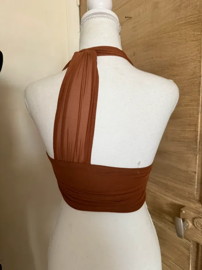 Top court halter effet bustier - Taille XS - Couleur rouille/terracotta - photo numéro 2