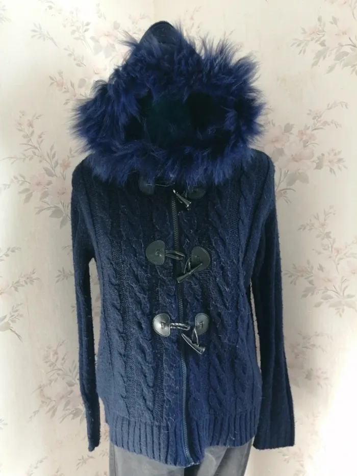 Veste à capuche bleu marine tressée et fourrée / M S fashion / (TU) - photo numéro 3