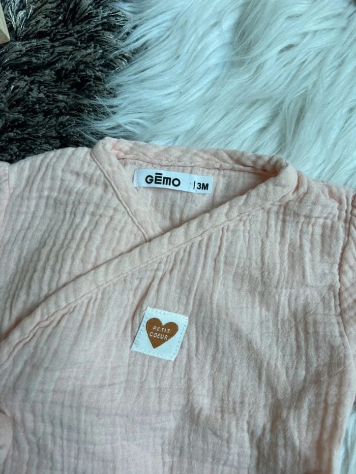 Body Bébé GÉMO 3 Mois - Cache-cœur en Mousseline de Coton Rose Pâle - photo numéro 3