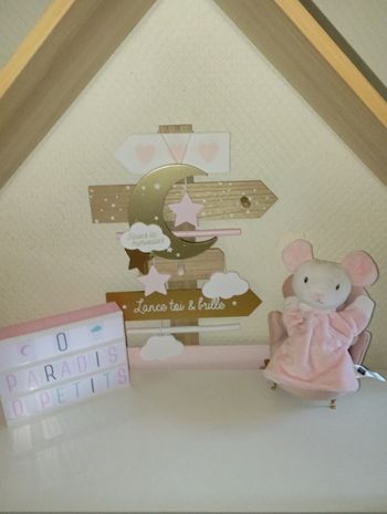 Doudou marionnette souris rose 