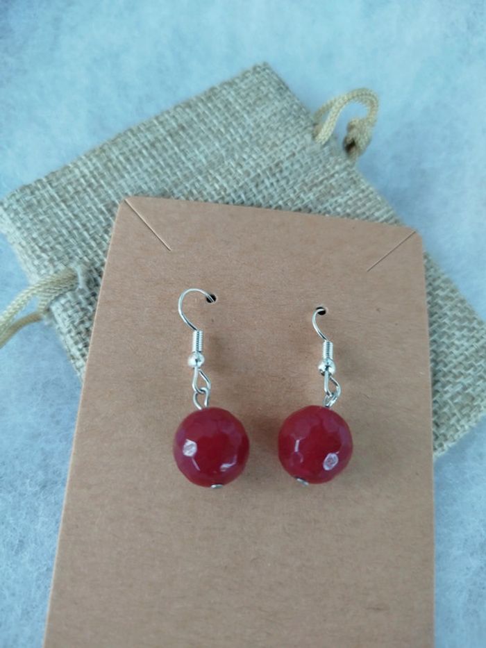 Boucles d'oreilles en Jade Rouge Naturelle - photo numéro 6