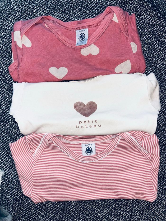 Lot de 3 body petit bateau 36 mois cœurs