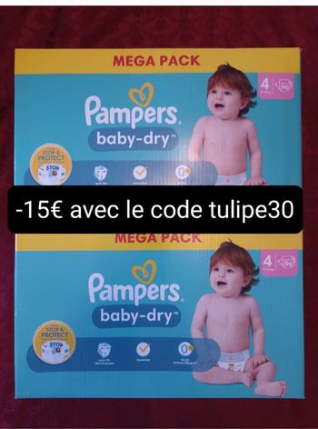 2 cartons couches jetables Pampers baby-dry T4 taille 4 méga pack