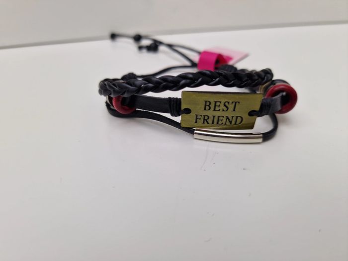 Bracelet Cuir Noir Plaque Métal Meilleur Ami Perles Best Friend - photo numéro 11