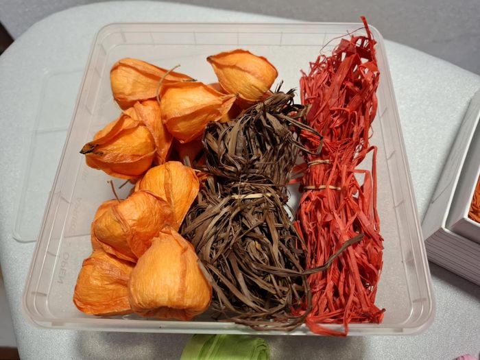 Gros lot de raphias naturels et colorés pour divers loisirs créatifs + fleurs oranges neuves - photo numéro 5