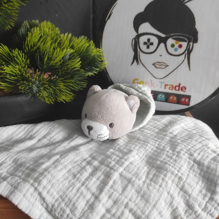 Doudou Obaibi Chat Gris Bleu Gris Vert Capuche Lange Ours #geektradedoudou - photo numéro 2
