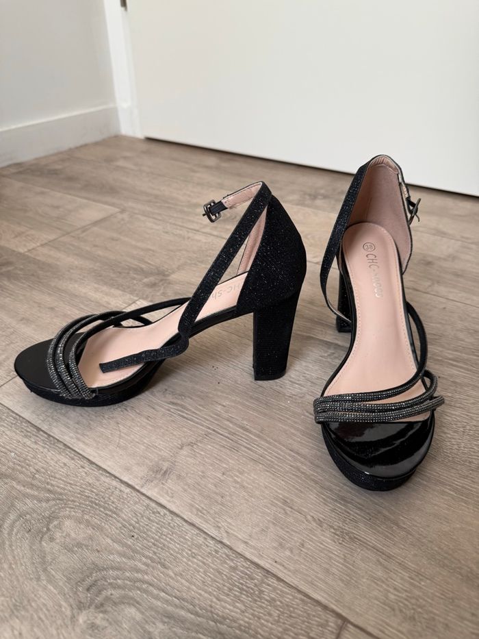 Sandales à talons noires pailletées Naumy - photo numéro 2