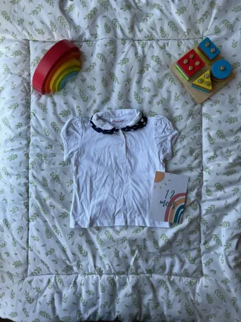polo manches courtes blanc col marine little girls 12 mois