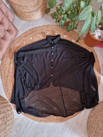 Chemisier chic plumeti en voilage transparent noir chauve souris noir Boohoo 🪐Taille 38🪐