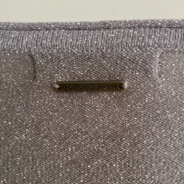 Gilet gris pailleté Bonobo Jeans Taille M fil métallisé décolleté V manches longues - photo numéro 8
