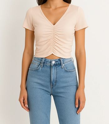 Crop Top Froncé Beige – Taille M - shein
