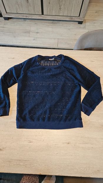 Pull léger à manches longues, en broderie transparente, bleu foncé, Yessica, 40/42, nickel