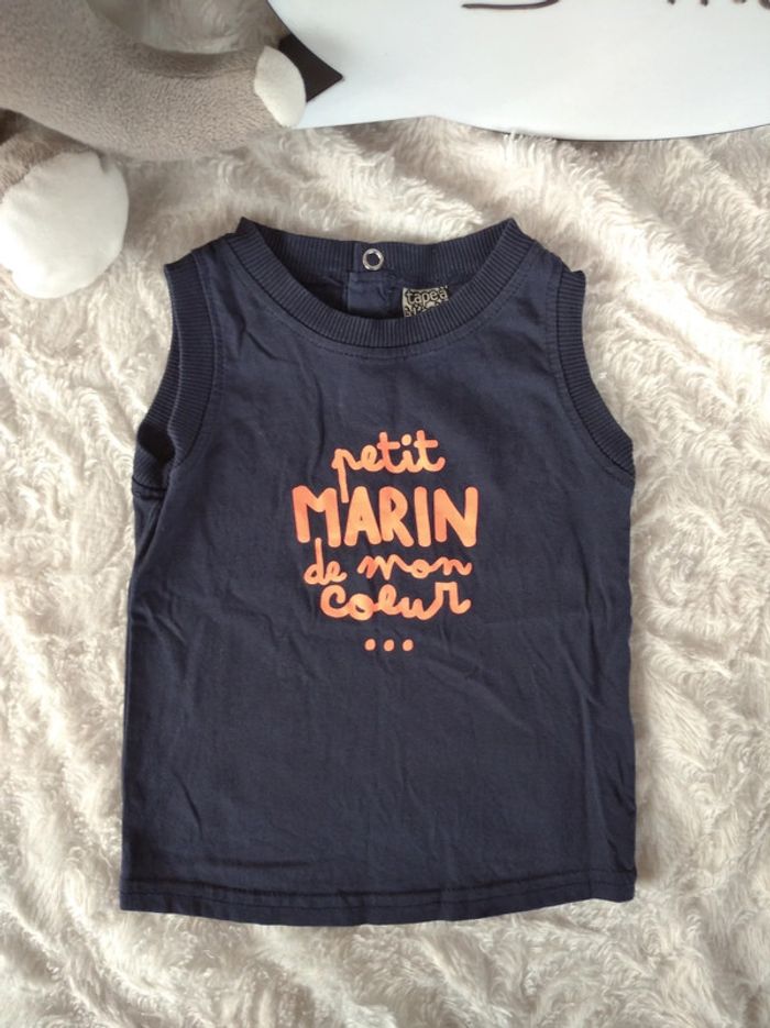 Débardeur tee shirt chemise sans manche Garçon 9 mois Petit marin de mon cœur Tape à l'œil - photo numéro 2