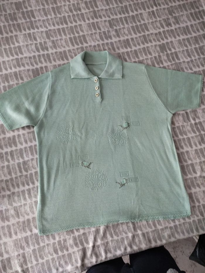 Tee-shirt manches courtes pull maille vert menthe taille 48 - photo numéro 2