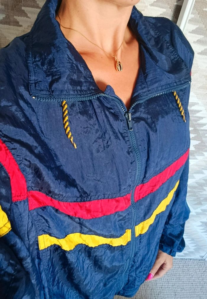 Veste vintage Venezia 80s/90s M Style rétro streetwear bleu marine bandes rouge et jaune mixte - photo numéro 2