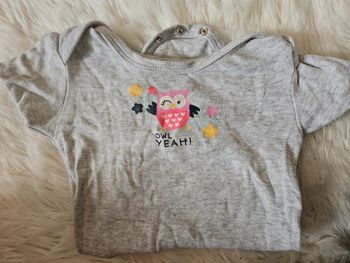 Body gris manches courtes – motif hibou Pommette – 24 mois
