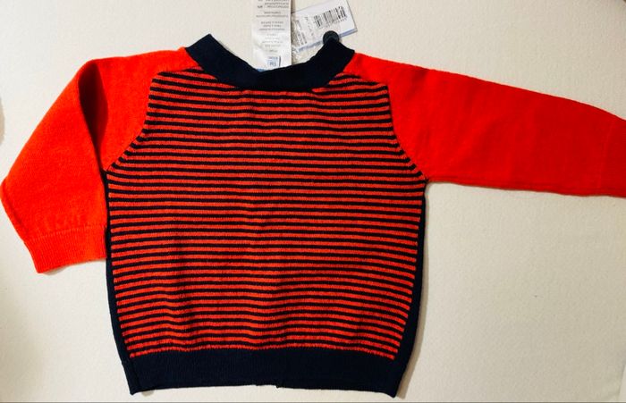 Gilet Jacadi - 6 mois (67 cm) - coton 80% et laine 20% - blue marine et rouge - photo numéro 4