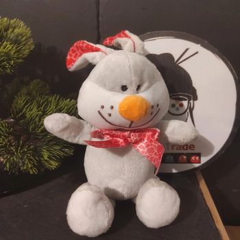 Doudou Peluche Plush Fizzy Lapin Gris Blanc Noeud Rose Orange  #geektradedoudou