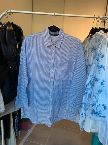 Chemise lin et coton Zara rayure blanche et bleue