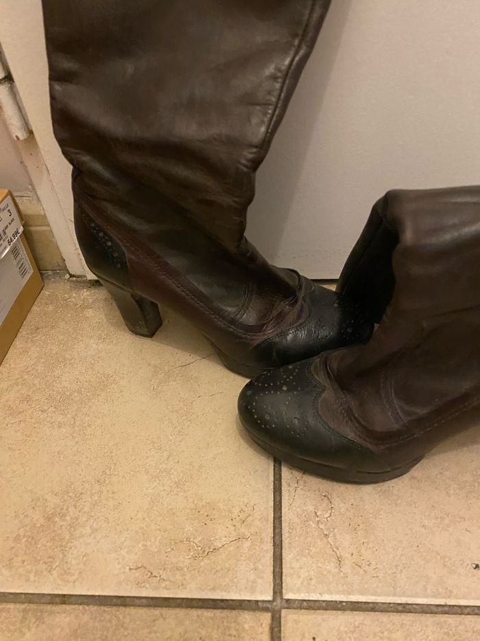 Bottes cuir noir et marron - photo numéro 2