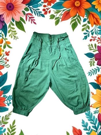 🌿Sarouel lin vert vintage taille 36/38 boho hippie ethnic festival green linen harem pants🌿
