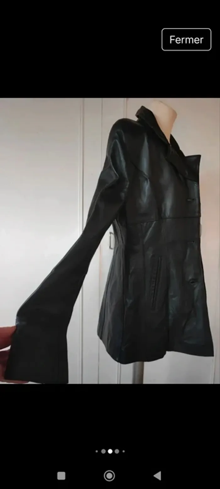 Veste cintrée en cuir d'agneau noir femme Navy Way t s 36 - photo numéro 7