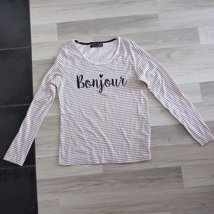 T-shirt femme rose imprimé à manches longues Basic One taille M