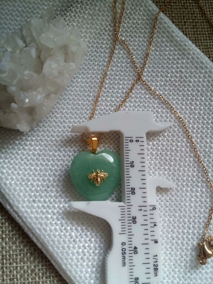 Collier coeur abeille en aventurine naturelle - photo numéro 3