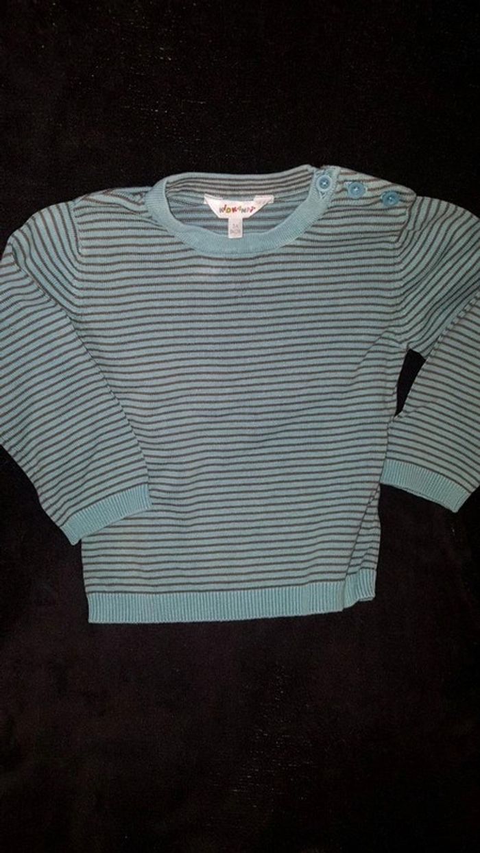 Pull rayé gris et turquoise 3ans - photo numéro 2