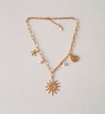 Collier doré pampilles mer océan soleil coquillage acier inoxydable