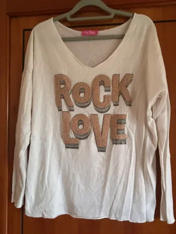 Pull fin col v rock love taille unique